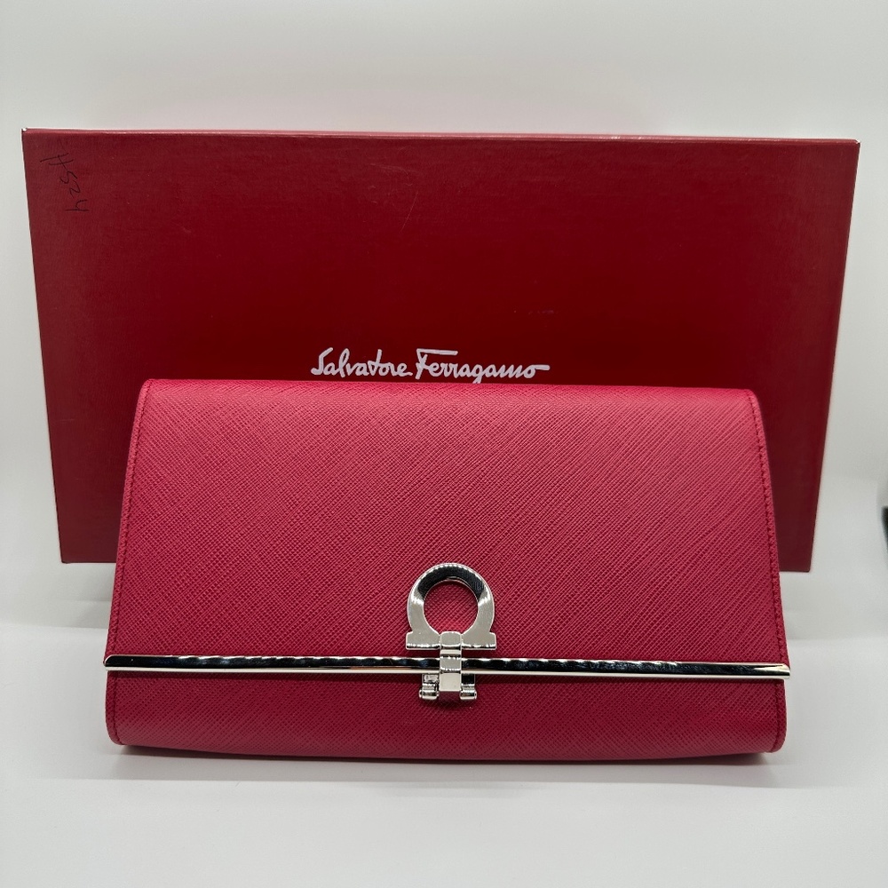 Salvatore Ferragamo Saffiano Gancini Clasp Continental Clutch